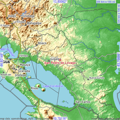 Topographic map of San Pedro de Lóvago