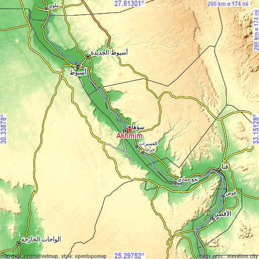 Topographic map of Akhmīm