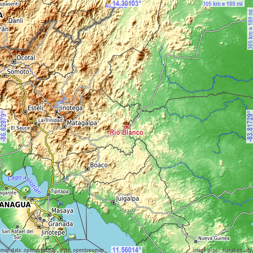 Topographic map of Río Blanco