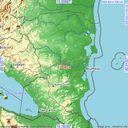 Topographic map of El Rama