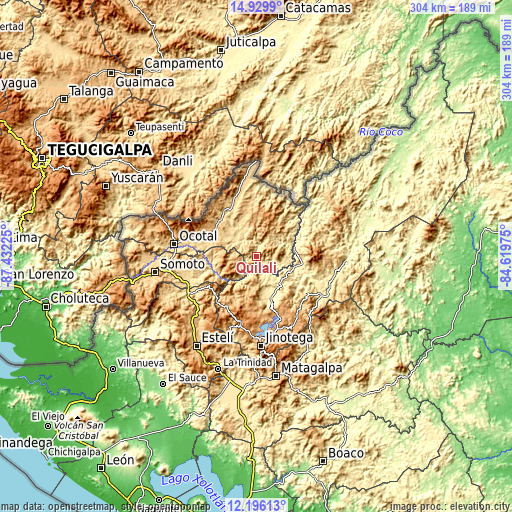 Topographic map of Quilalí