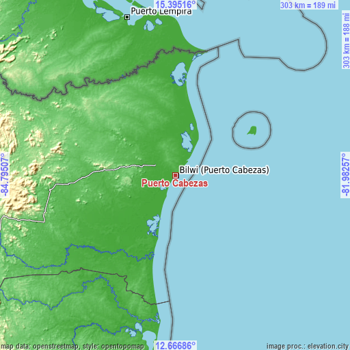 Topographic map of Puerto Cabezas