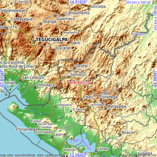 Topographic map of Palacagüina