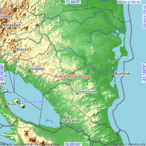Topographic map of Muelle de los Bueyes
