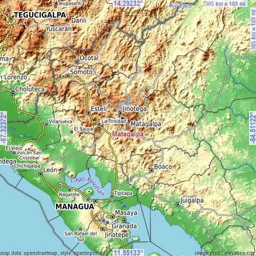 Topographic map of Matagalpa