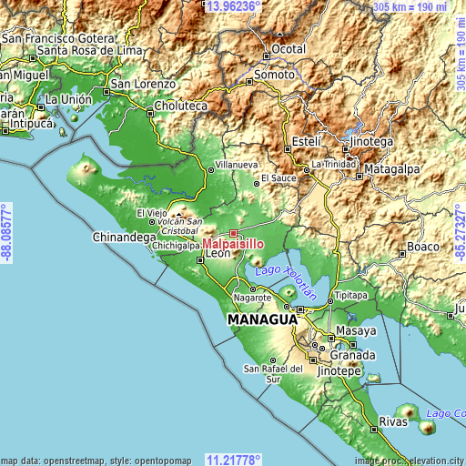 Topographic map of Malpaisillo