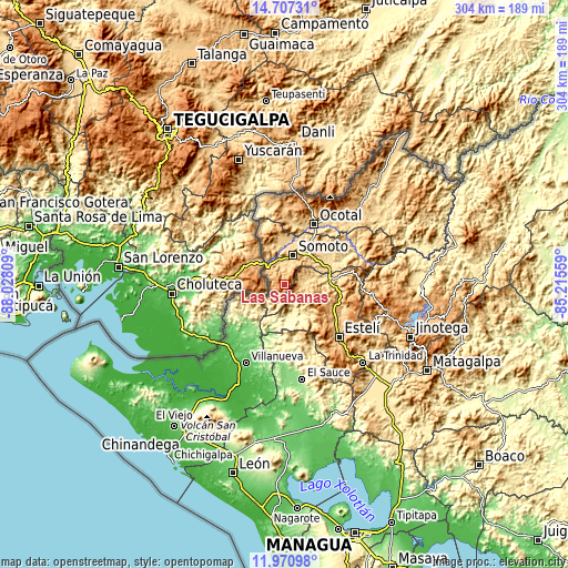 Topographic map of Las Sabanas