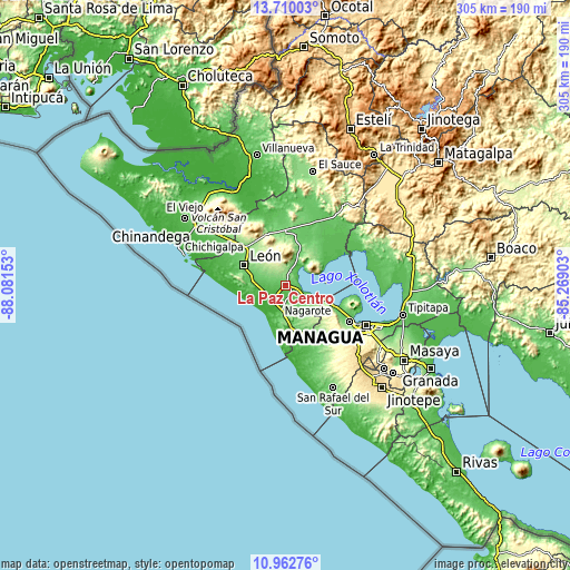 Topographic map of La Paz Centro
