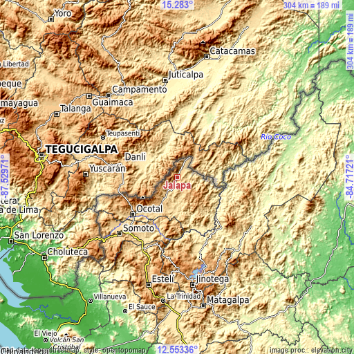 Topographic map of Jalapa