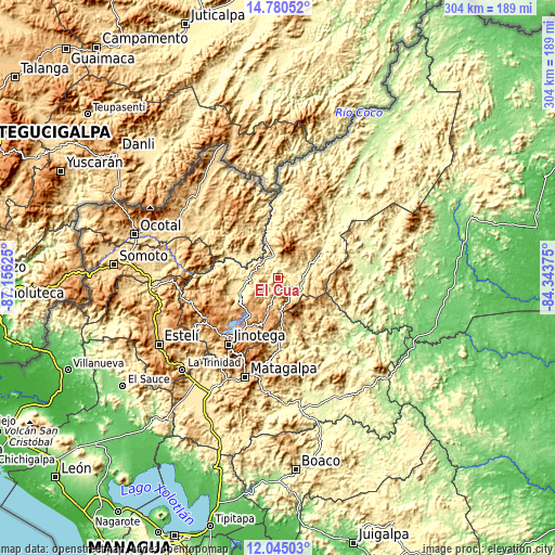 Topographic map of El Cuá