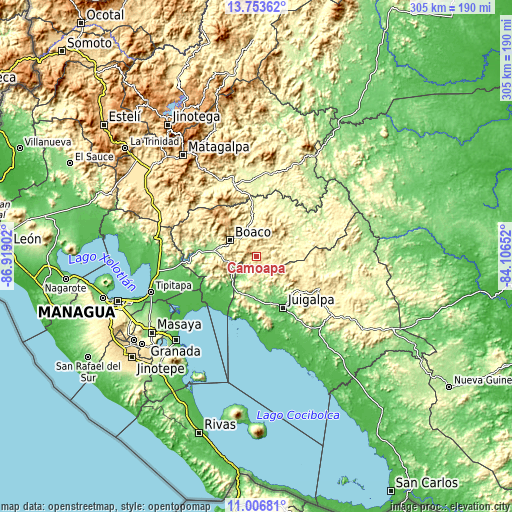 Topographic map of Camoapa
