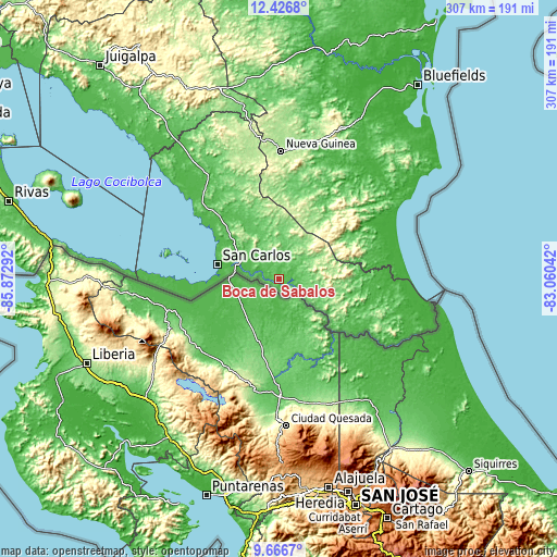 Topographic map of Boca de Sábalos