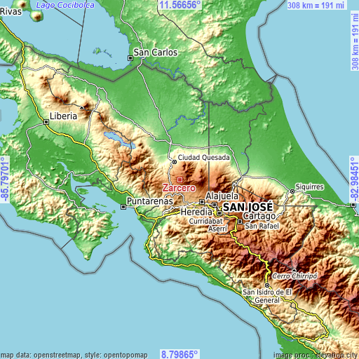 Topographic map of Zarcero