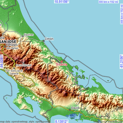 Topographic map of Sixaola