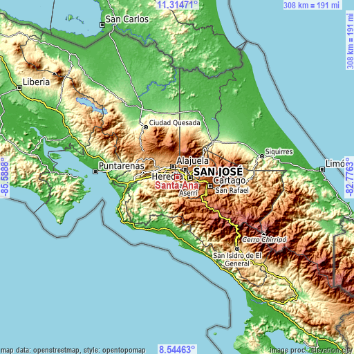 Topographic map of Santa Ana