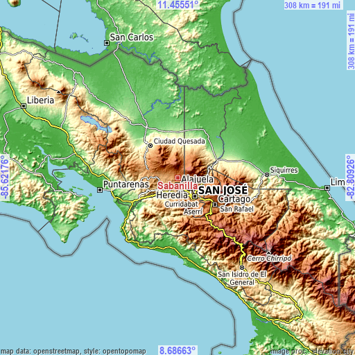 Topographic map of Sabanilla