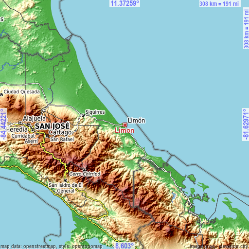 Topographic map of Limón