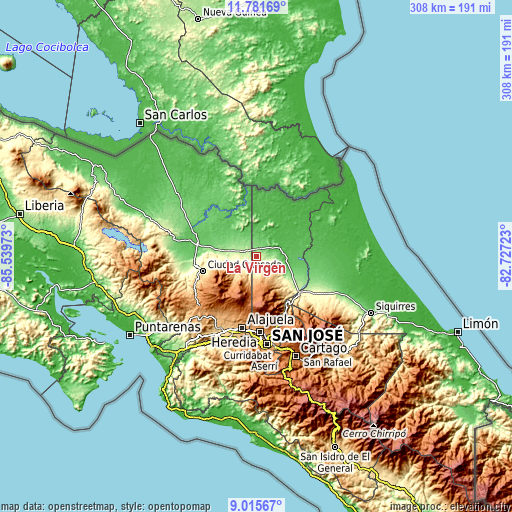 Topographic map of La Virgen