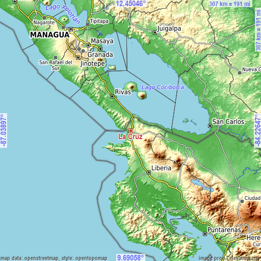 Topographic map of La Cruz