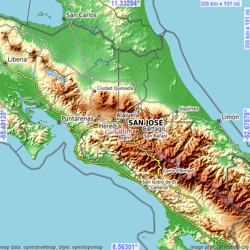 Topographic map of Colima