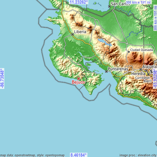 Topographic map of Bejuco