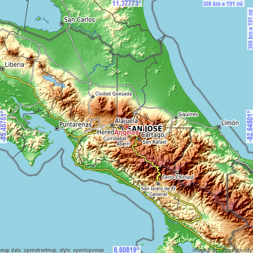 Topographic map of Ángeles