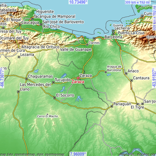 Topographic map of Zaraza
