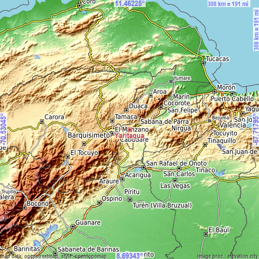 Topographic map of Yaritagua