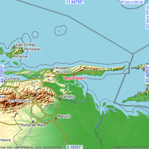 Topographic map of Yaguaraparo