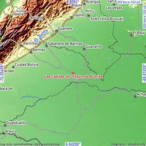 Topographic map of Las Casitas del Vegon de Nutrias