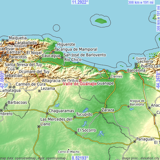 Topographic map of Valle de Guanape