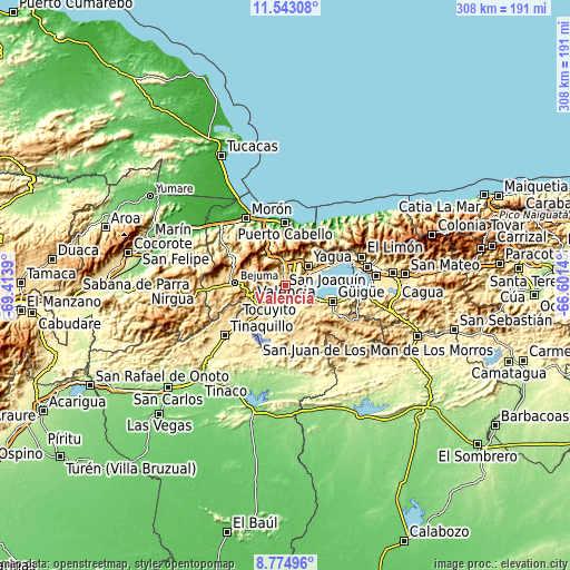 Topographic map of Valencia