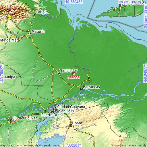 Topographic map of Uracoa