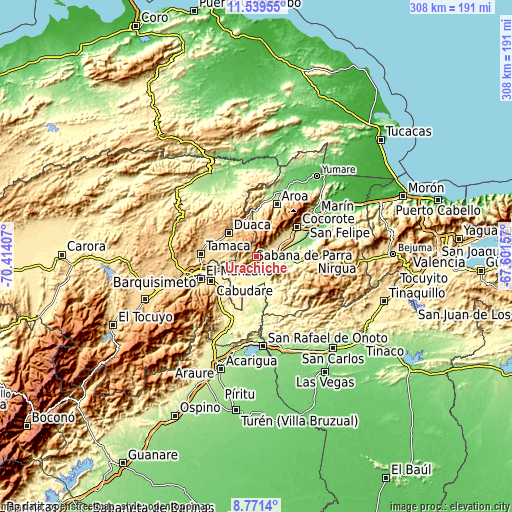 Topographic map of Urachiche