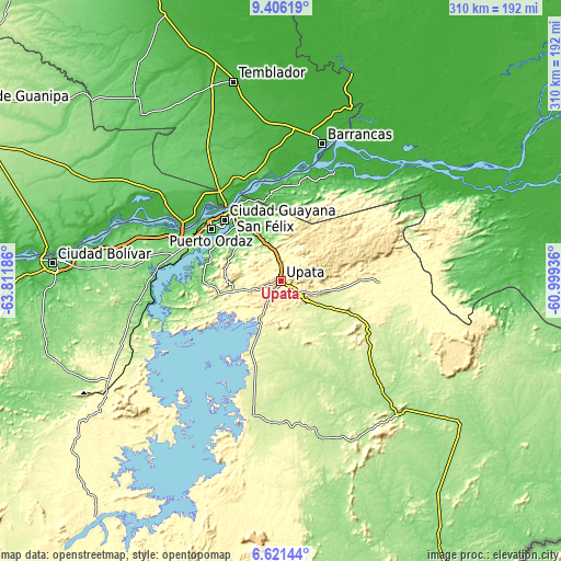 Topographic map of Upata