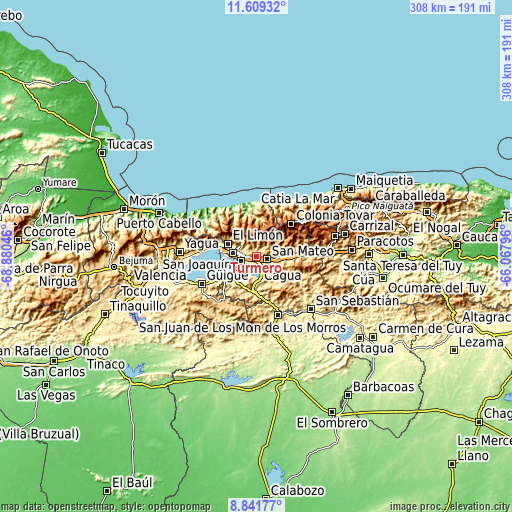 Topographic map of Turmero