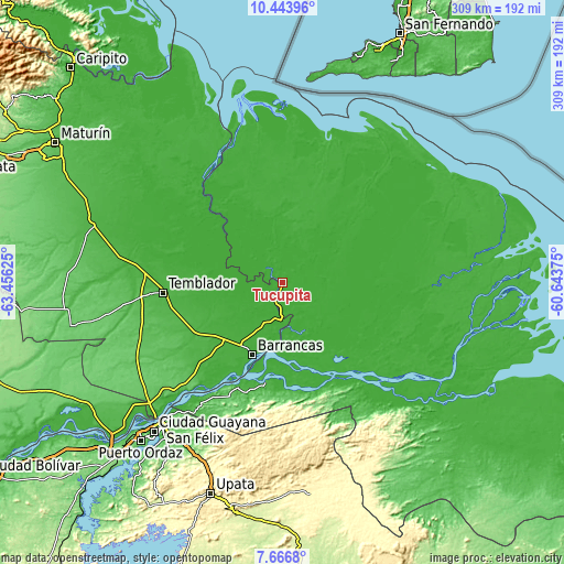 Topographic map of Tucupita