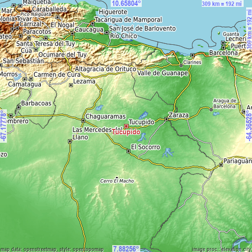 Topographic map of Tucupido