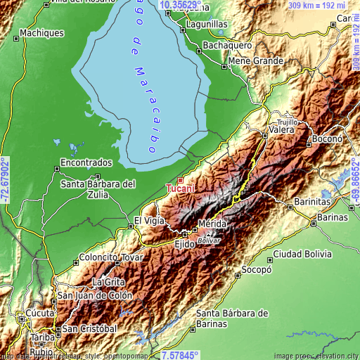 Topographic map of Tucaní
