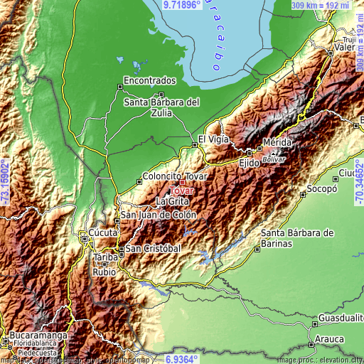 Topographic map of Tovar