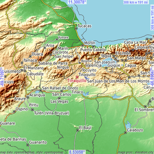 Topographic map of Tinaquillo