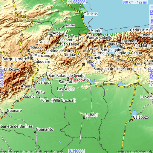 Topographic map of Tinaco