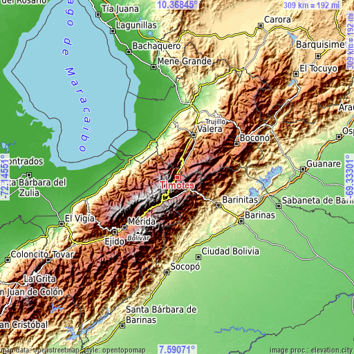 Topographic map of Timotes