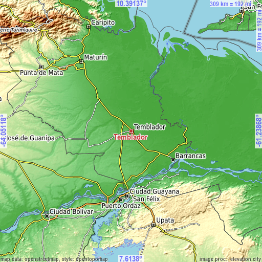 Topographic map of Temblador
