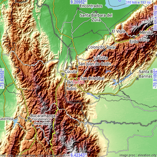 Topographic map of Táriba