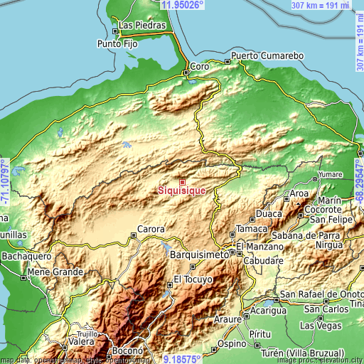 Topographic map of Siquisique