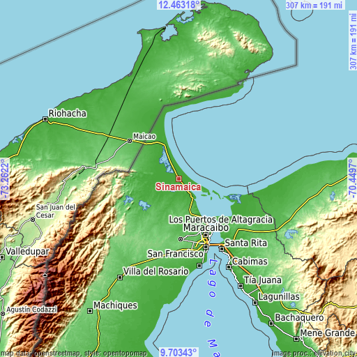 Topographic map of Sinamaica
