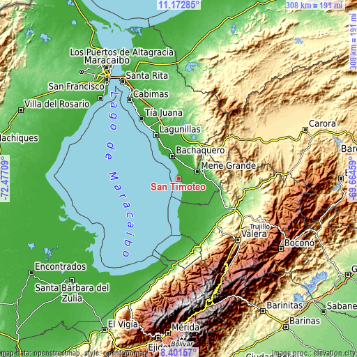 Topographic map of San Timoteo