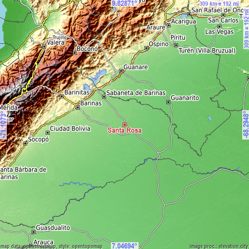 Topographic map of Santa Rosa