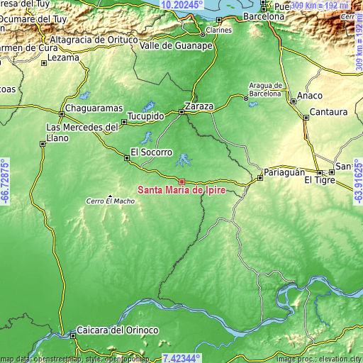 Topographic map of Santa María de Ipire